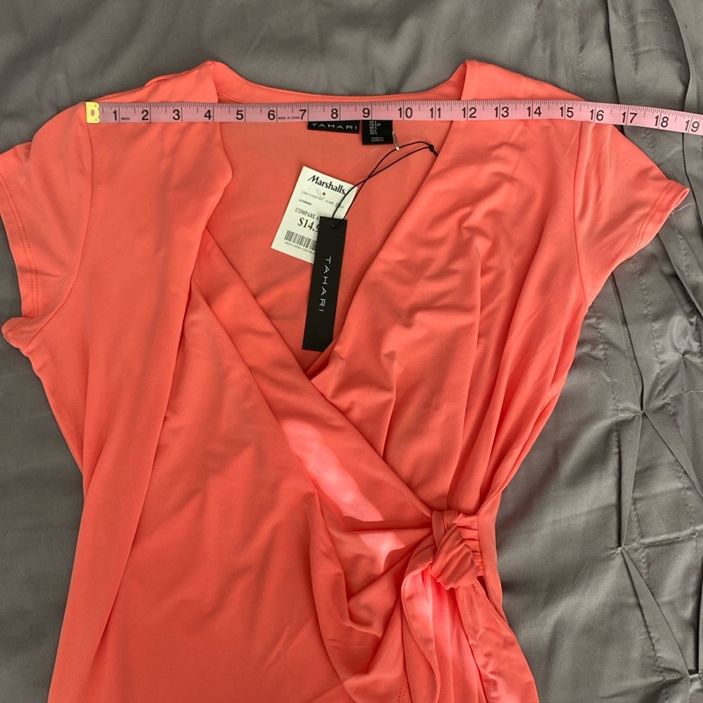 Tahari coral wrap shirt